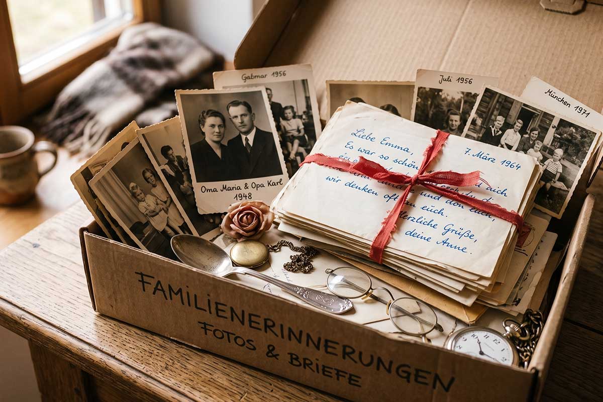 Erinnerungsbox mit persönlichen Gegenständen aus der Nachlassräumung